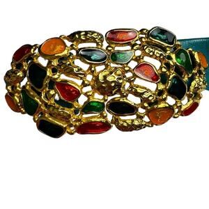 Rare Douglas Paquette Vintage Gold Tone Faux Gem Cluster Jeweled Belt Buckle